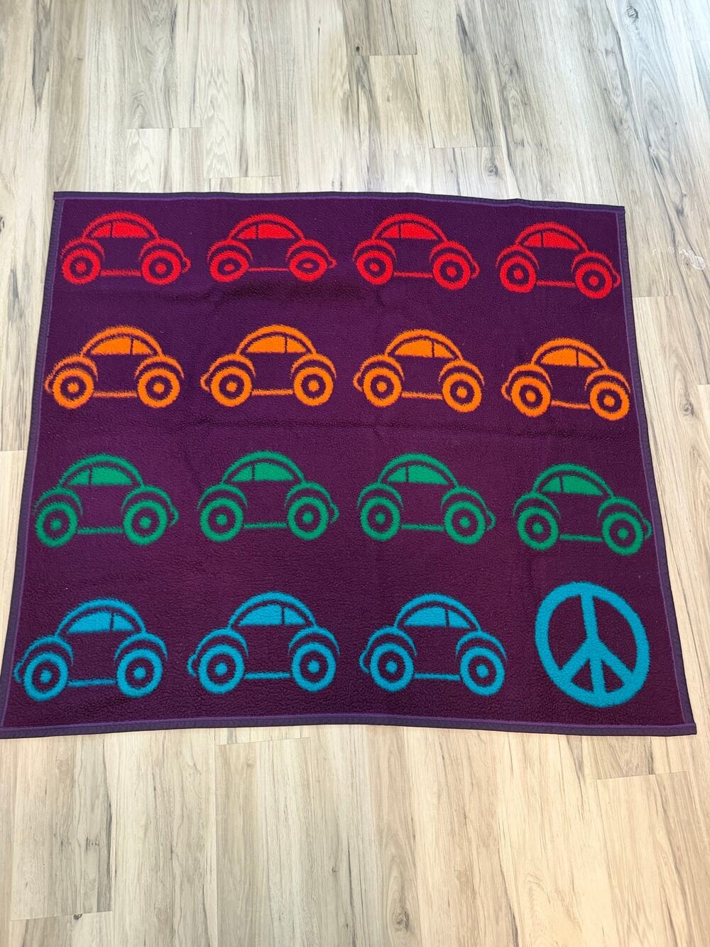 RARE Biederlack Reversible Blanket Throw VW Volkswagen Peace Buggy Car 59x78 USA
